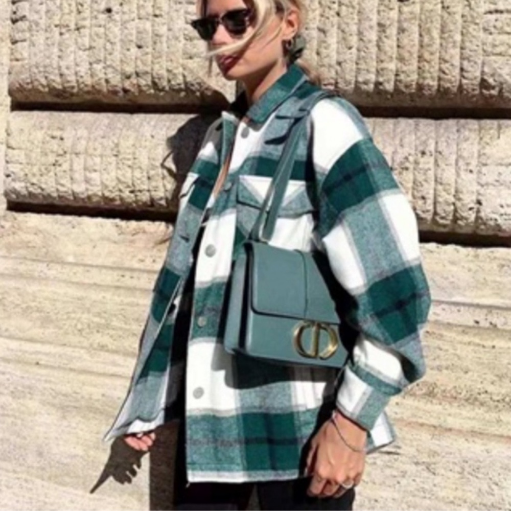 Plaid Stripe Oversized Flannel Shirt Shacket green - Picture 4 of 16